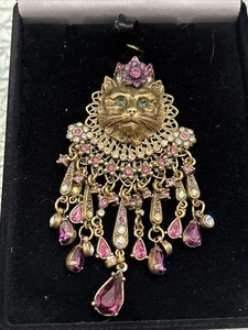 Broche Vintage Dulce Romance Firmado Diamantado Flecos Cristal Dije Gato Princesa  - Imagen 1 de 5