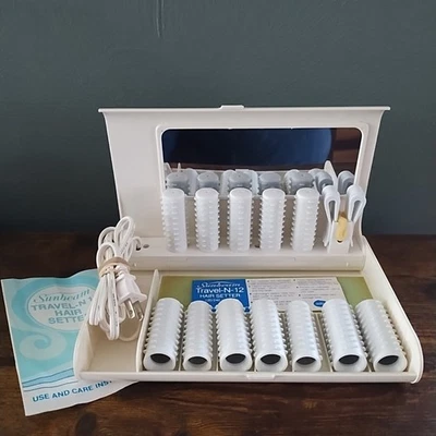 Винтажный 1981 Sunbeam путешествий N 12 волос сеттер Hot ролики бигуди зеркало Pageant   - Изображение 1 из 4