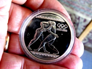 Greece 1996 1000 Drachmas Silver Proof Coin: Olympic Wrestling D13 - Picture 1 of 2
