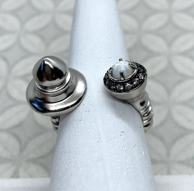 Anillo Abierto Kendra Scott Branson Tono Plata Blanco Kyocera Ópalo Místico Bazar Foto 1 de 4