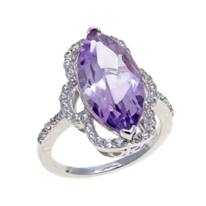 Meher's Jewelry 5ctw Marquise Rose de France and White Zircon Frame Silver Ring - Picture 1 of 2