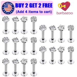 4-20PCS Cubic Zirconia Nose Ring Surgical Steel Labret Lip Studs Tragus Earrings - Picture 1 of 4