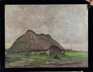 Signed Oil On Board Landscape "Thatched roof in Dessel in 1925" by Jan Van Looy - Picture 1 of 8