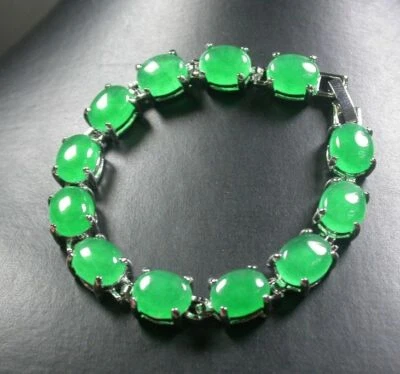 Brazalete Brazalete Moda Chapado en Oro Blanco Cierre de Eslabones Jade Verde Cabujón Cuentas Foto 1 de 4