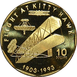 1993 MARSHALL ISLAND FLIGTH AT KITTY HAWK $10 DOLLAR PROOF COIN - Picture 1 of 2