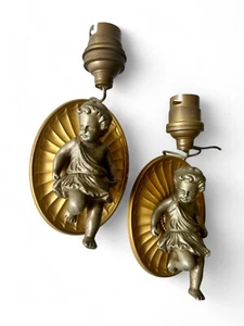 Antique French bronze putti figure wall sconces lamps X2 pair 1900's FRANCE - Picture 1 of 8