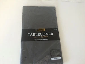 One Single (1) Amscan Jet Black Plastic Table Cover 84 In. Round - NEW - Picture 1 of 4