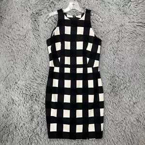 Banana Republic Sheath Dress Women's 4 Black White Buffalo Check Preppy Stretch - Picture 1 of 11