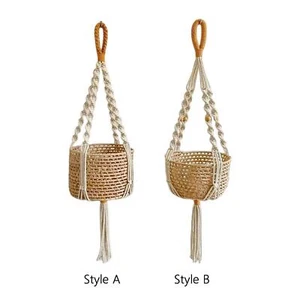 Plant Hanger Macrame Boho Hanging Plant Pot Basket for Bedroom Porch Hallway - Picture 1 of 12