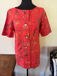 Vintage Alice Of California Floral print with birds Short Sleeve blouse - Picture 1 of 7