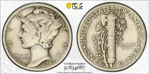 1942/1-D Mercury Dime, Popular Overdate, PCGS/CAC VF-25 - Picture 1 of 3