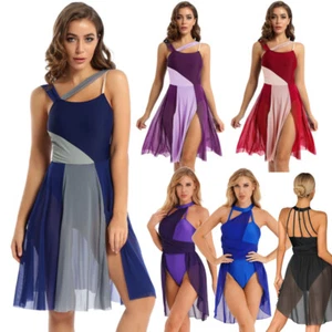 Women Lyrical Dance Dress Color Block Sleeveless Modern Ballet Leotard Dancewear - Picture 1 of 109