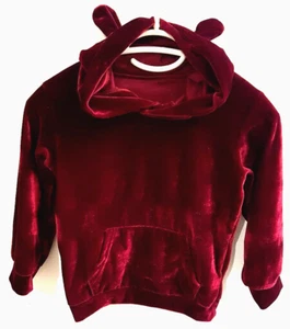 SHEIN Toddler Velvet Hoodie Size 6-7 Hooded Ears Velour Pullover Top Burgundy - Picture 1 of 7