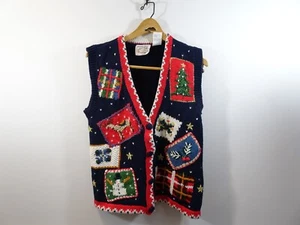 Vintage Erika Sweater Vest Size S Ugly Christmas Snowman Reindeer Ramie Cotton - Picture 1 of 7