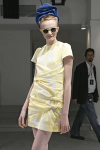PETER SOM Yellow Grey Cotton Silk Print Dress 6 8 - Picture 1 of 4