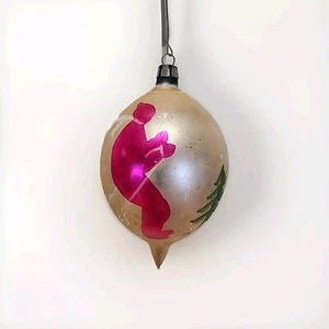 Vintage Poland 4" Ornament Tear Drop Blown Glass Hand Painted Skier - Picture 1 of 8