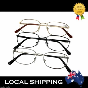 Mens Womens Small Frame Metal Reading Glasses Black Blue Silver Gold Oval Lens - Picture 1 of 9