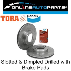 2 Front Slotted Disc Rotor + Bendix Brake Pads for Prado GRJ KDJ KZJ120 RZJ120 - Picture 1 of 4