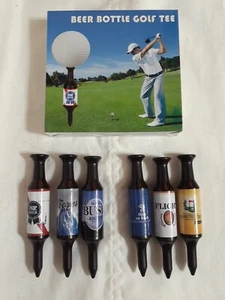 6 Stück Golf Tee Geschenk für Golfer recycelbare Bierflaschenform - Bild 1 von 4