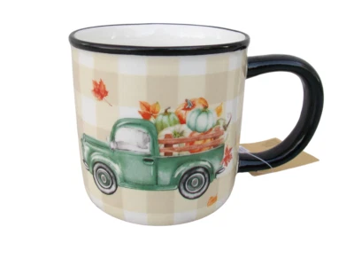Taza sopa de café Robert Stanley Teal Truck & Pumpkins con mango 15 oz Foto 1 de 2