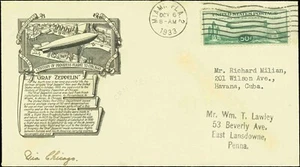 SAVOYSTAMPS-USA Cover-Graf Zeppelin FDC 1933-C18-Miami to Chicago Oct 6th, 1933 - Picture 1 of 2