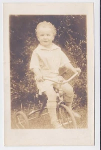 RPPC CUTE LITTLE BOY RIDING TRICYCLE CIRCA 1930'S - Picture 1 of 2