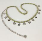 Etienne Aigner Chain Belt Logo Heart Star Charms Green Leather Silver Tone