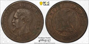1853 W France 2 Centimes PCGS AU50 Lille Bronze Coin RARE KEY DATE LOW Mintage! - Picture 1 of 1