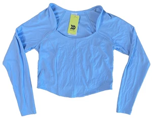 All In Motion M Medium Light Blue Sweetheart Neckline Tight Fit Crop Long Sleeve - Picture 1 of 21