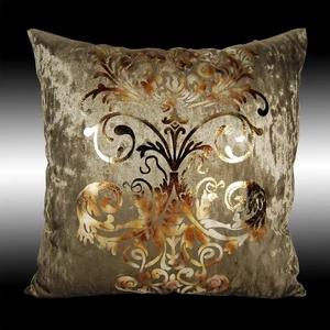 LUXURY SHINY BRONZE GOLD DAMASK DECO VELVET CUSHION COVER THROW PILLOW CASE 17" - Picture 1 of 6