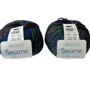 Berroco Sesame Blue Poppy Wool Acrylic Yarn Lot of 2 Color 7424 230 yds each B - Picture 1 of 8