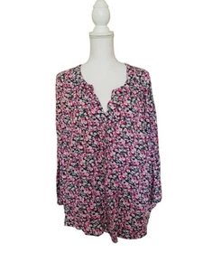 Evri 4X Blouse Floral Cottagecore Tunic Popover Top Pink Bloomcore 3/4 Sleeves - Picture 1 of 11