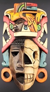Mayan Aztec Wooden Wall Mask – 8” x 5” – Hand Carved & Hand Painted – Tribal Art - Picture 1 of 10