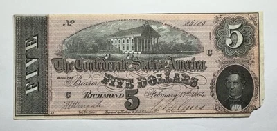 1864 $5 Confederate States of America Note T69 - Image 1 of 2