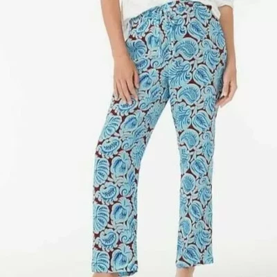 Pantalón J Crew Pull On Seda en Aqua Paisley Azul Granate Forrado Cordón NUEVO 10 Foto 1 de 4