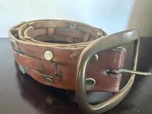 Vintage Unisex Braun Silber Leder Dornschließe Freizeit Taillengürtel 44 Zoll Lang - Bild 1 von 11