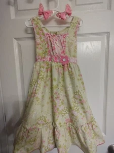 Vintage Y2K Jona Michelle Floral Cotton Dress Girl's Size 6 Green & Pink - Picture 1 of 17