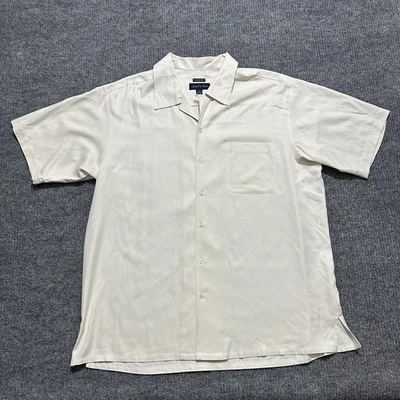 Joseph & Feiss Mens Button Up Shirt Size XL Beige 100% Silk Classic Short Sleeve - Image 1 of 4
