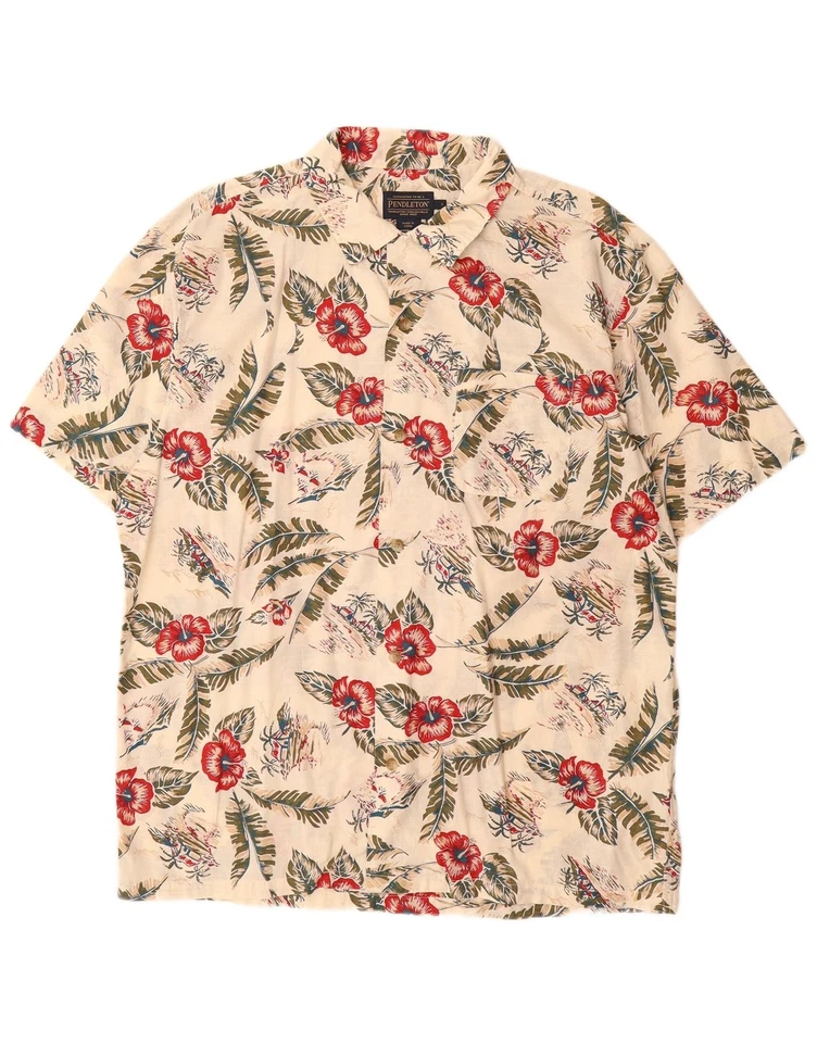 Camisa PENDLETON Para Hombres Manga Corta Grande Beige Floral Algodón Hawaiano AY14 Foto 1 de 3
