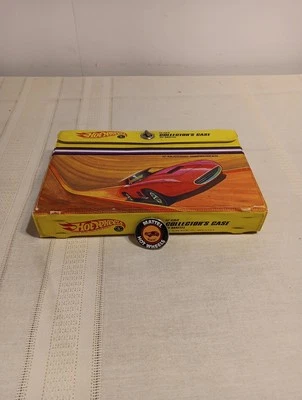 Vintage 1968 Hot Wheels 12 Car Collector’s Case Yellow USA. + Button.  - Image 1 of 4