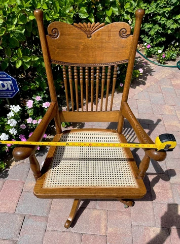 Antique Oak Roll Top Desk Swivel Arm Chair w/ Cane Seat, Restored: Circa 1895 Cover