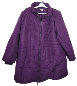 Susan Graver Purple Long Puffy Coat Interior Cell Phone Pocket Size 3X (no hood) - Picture 1 of 8