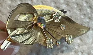 Vtg Hair Clip IRIDESCENT STONES Goldtone SHINY PARTY BRIDAL EXCELLENT CONDITION - Picture 1 of 10