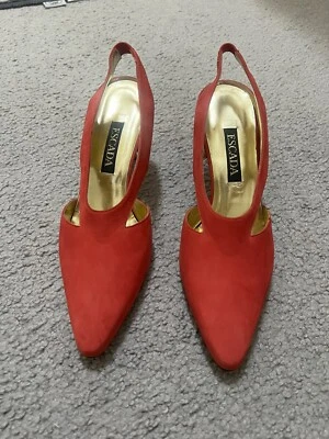 Escada Red Suede Pumps/gold Lined Soft Leather Slip On Sz 9 Italy - Image 1 of 4