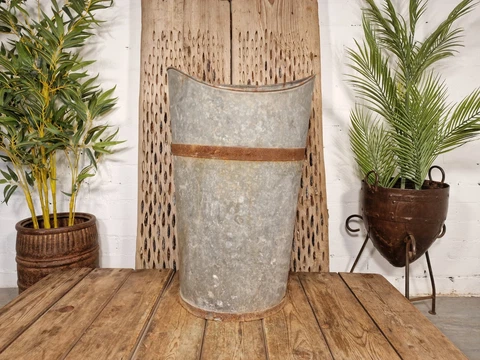 Vintage French Galvanised Grape Picking Hod Garden Planter Champagne Ice Bucket Cover