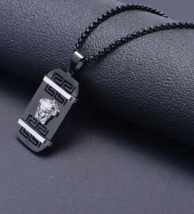 Medusa Dog Tag Halskette Schwarz Silber - Bild 1 von 4