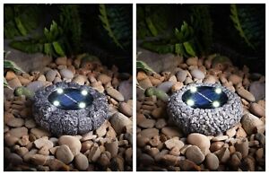 Solar Power Stone Effect Garden Ornaments LED Light Fantastic Grey/Black New