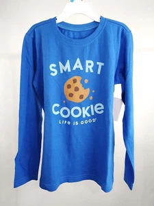 Life is Good Kid Long Sleeve Crusher Tee Smart Cookie Blue Medium 65641 - Picture 1 of 8