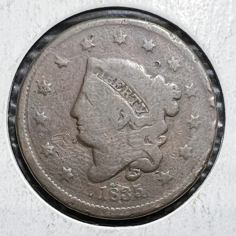 1835 Small "8" & Stars N-13/R-4 Coronet Head Large Cent grade Good  Lot 74 Cover