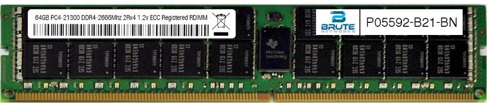 P05592-B21 - HP Compatible 64GB PC4-21300 DDR4-2666Mhz 2Rx4 1.2v ECC RDIMM - Image 1 of 3